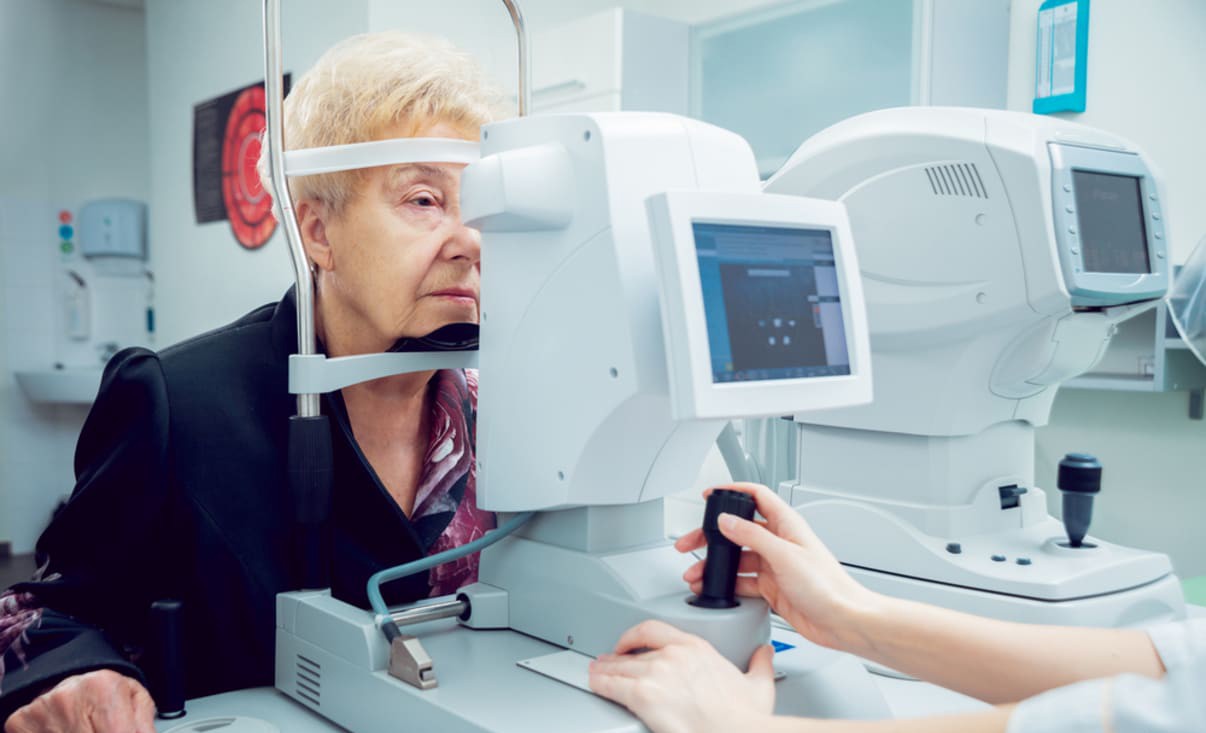 Old woman in eye exam